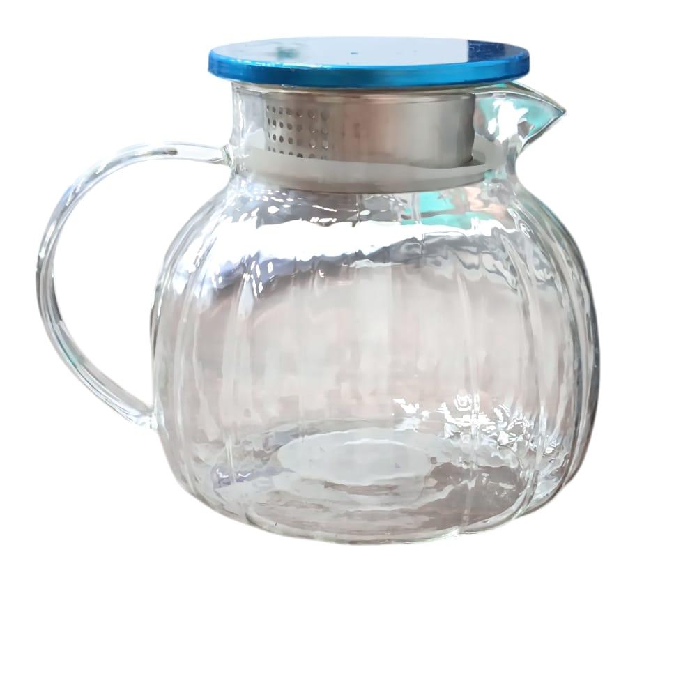 ابريق شاي زجاجي شفاف على شكل اليقطين  1لتر