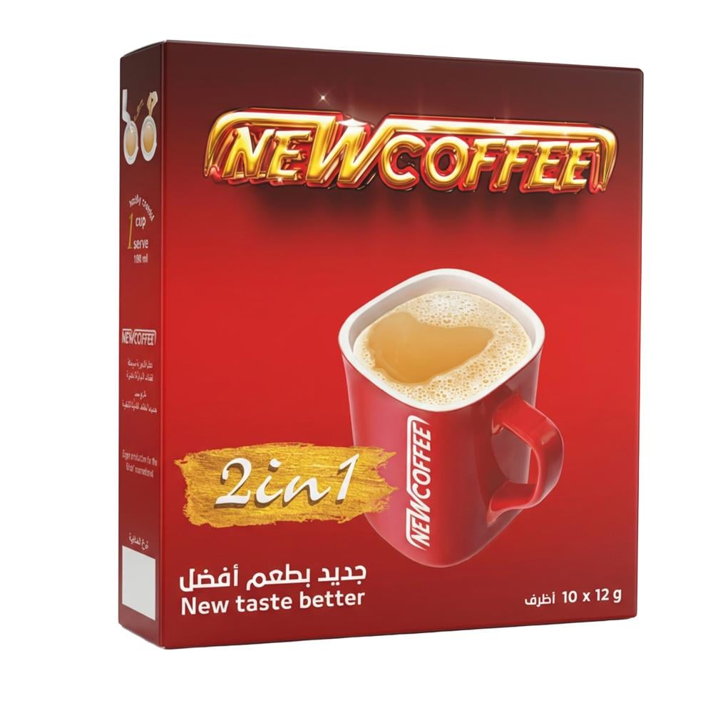 قهوة ومبيض 2 في 1 من نيو كافي – 1 كرتون × 10 أظرف