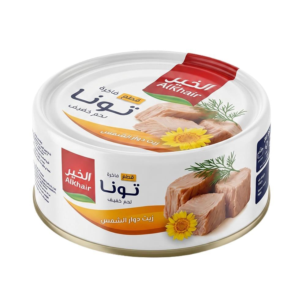 الخير تونا قطع فاخرة لحم خفيف بزيت دوار الشمس – 140 جرام