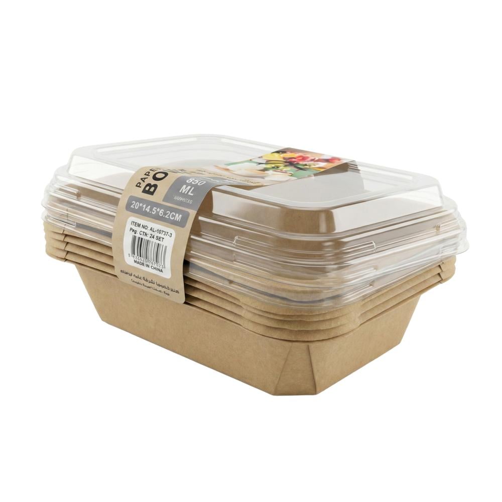 صحون ورقية بغطاء بلاستيك - 6 حبات × 850 مل - AL-10737-3