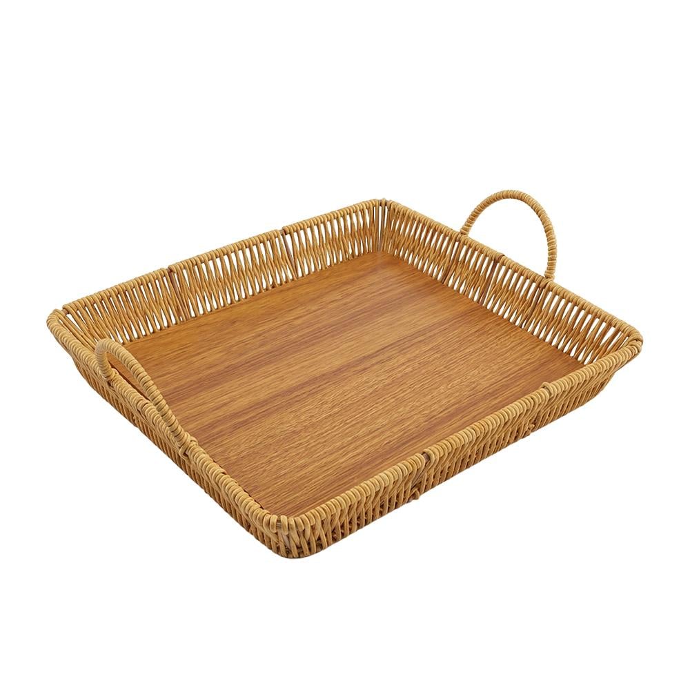 سلة بلاسيتك مربع بتصميم خزفي وقاعده خشبية