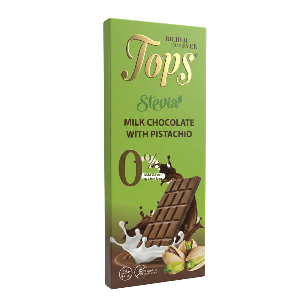شكولاتة حليب بالفستق بدون سكر من توبس – 50 جرام
