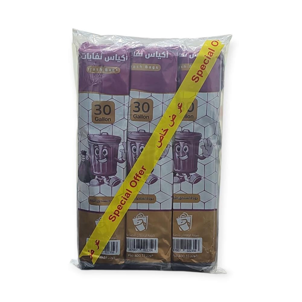 أكياس نفايات – 30 جالون – 3 رول × 400 جرام – عرض خاص