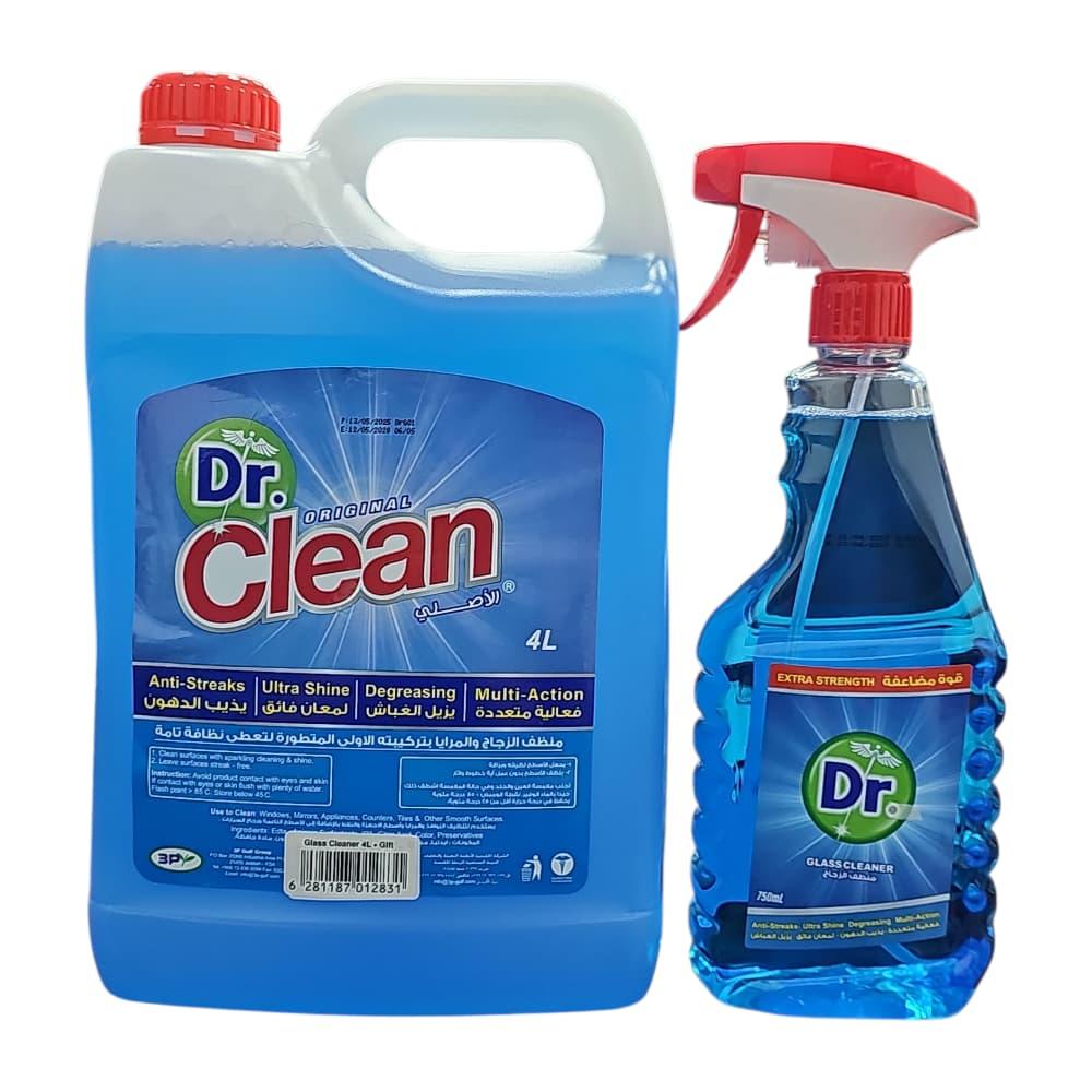 منظف الزجاج الأصلي Dr. Clean – لمعان نقي بثقة مزدوجة (4 لتر + 750 مل)