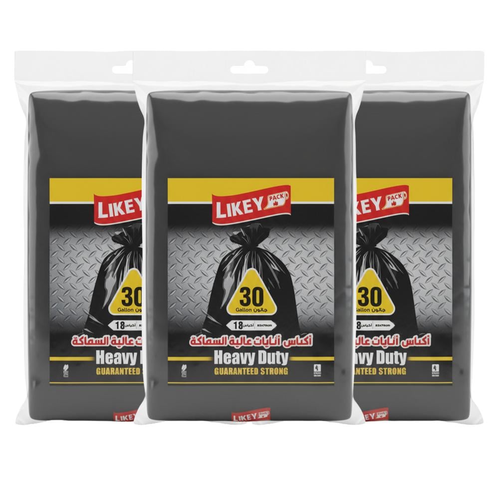 أكياس نفايات عالية السماكة من لايكي 30 جالون - 3 شدات × 18 كيس