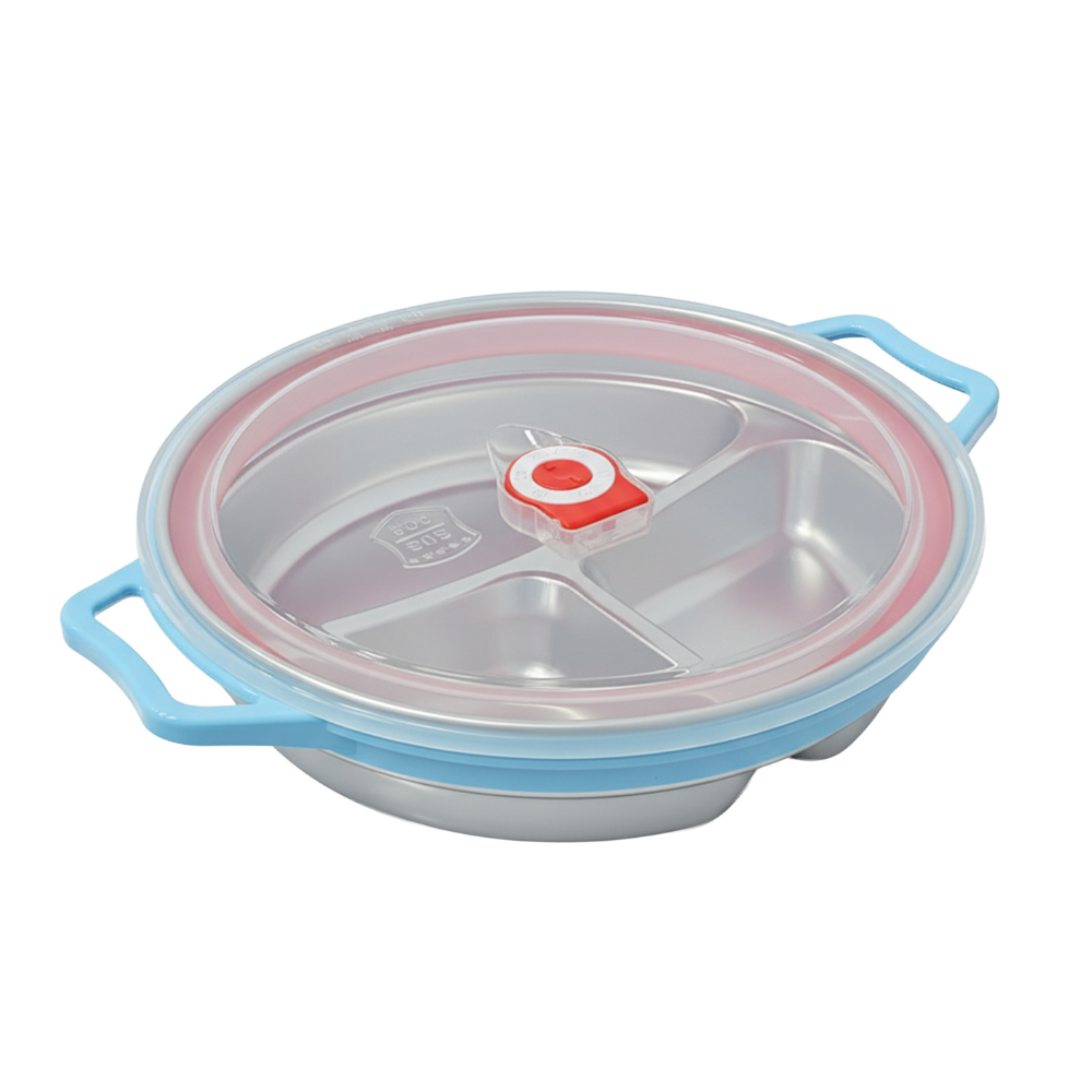 حافظة ستانلس ستيل بغطاء بلاستيك دائري مقسم