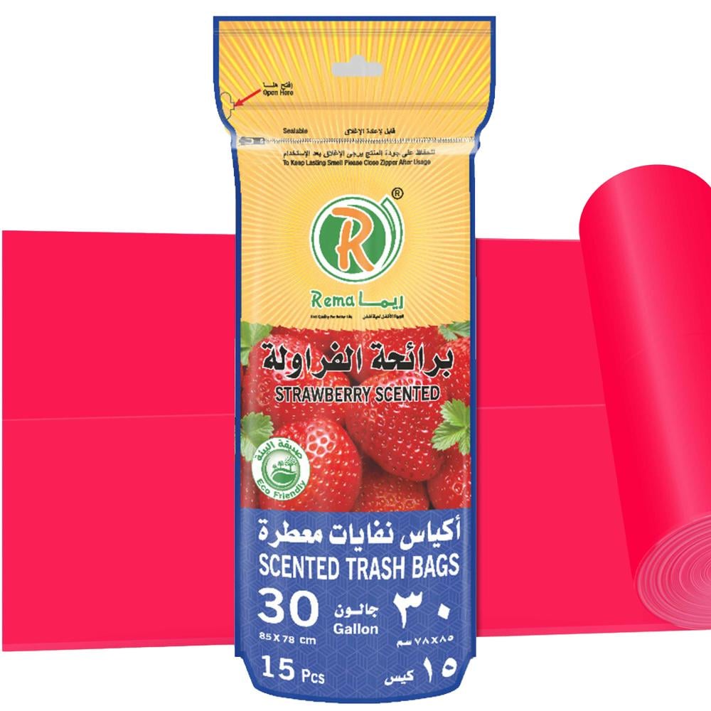 أكياس نفايات معطرة بالفراولة ريما 30 جالون  15 كيس REMA