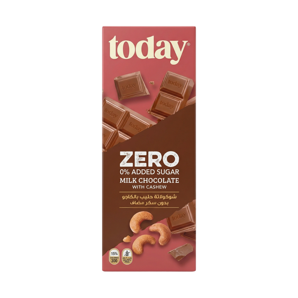 توداي لوح شوكولاتة حليب بالكاجو بدون سكر مضاف – 60 جرام