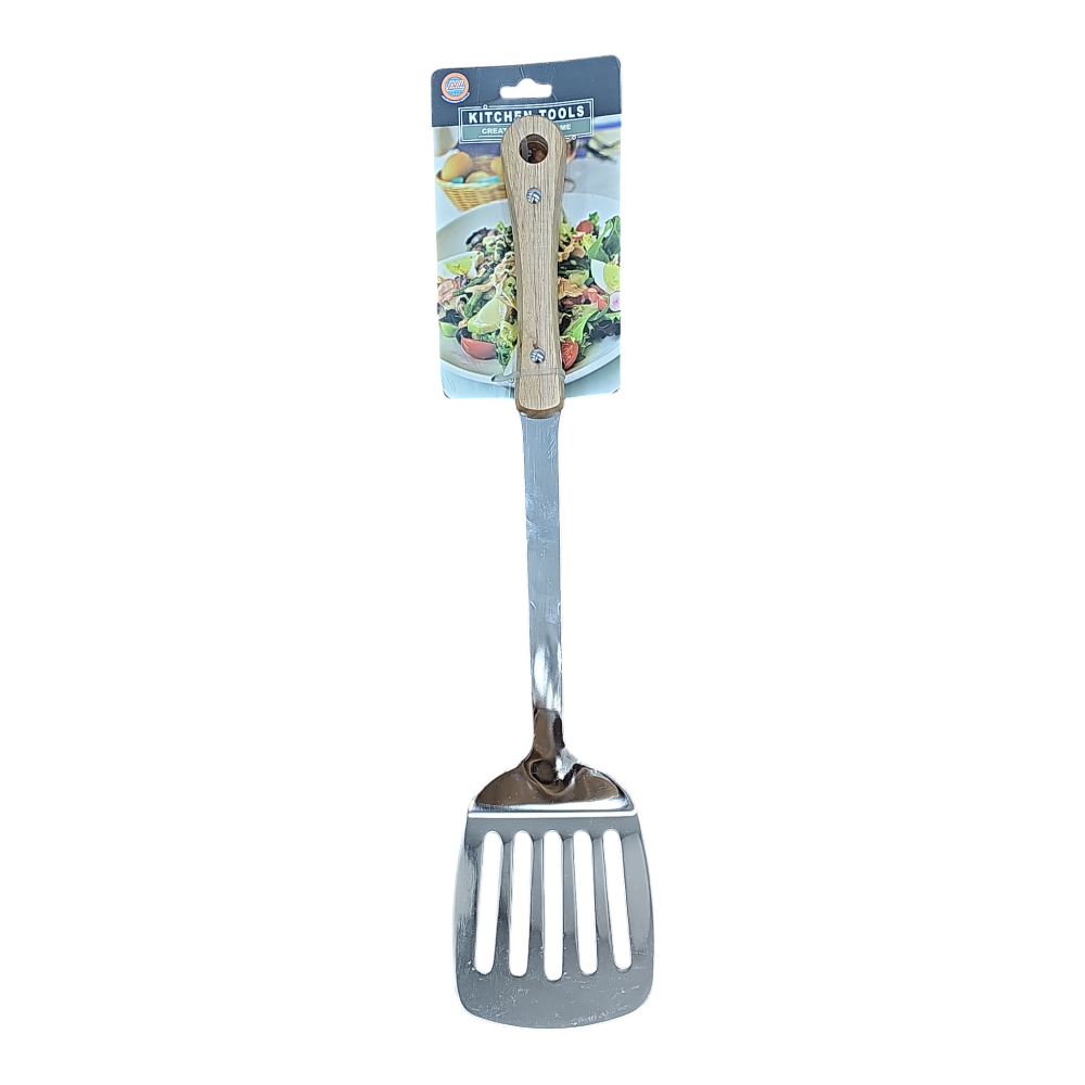 ملعقة مطبخ معدنية ذات ثقوب بمقبض خشبي - AL-5976-23