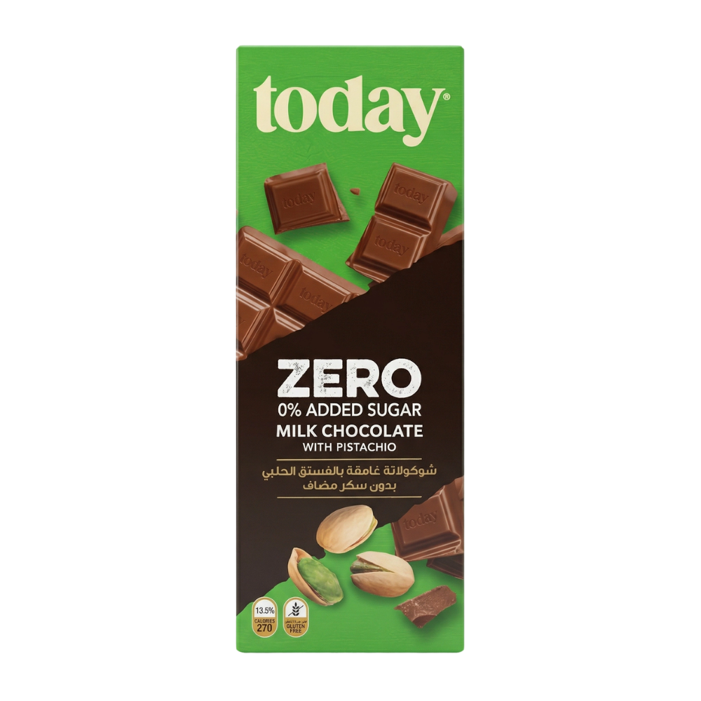 توداي لوح شوكولاتة حليب بالفستق الحلبي بدون سكر مضاف – 60 جرام