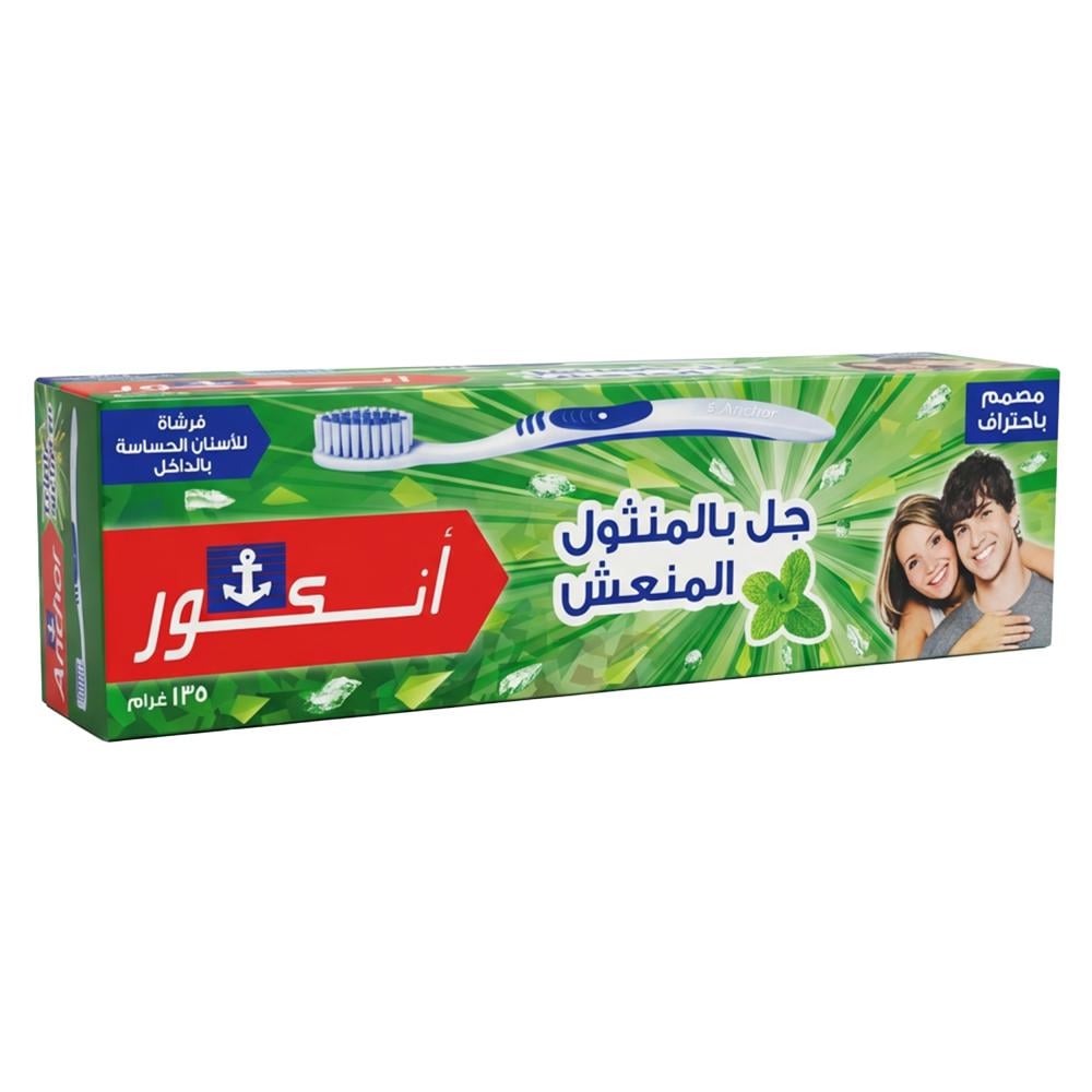 معجون أسنان جل بالمنتول المنعش مع فرشاة من أنكور – 135 جرام