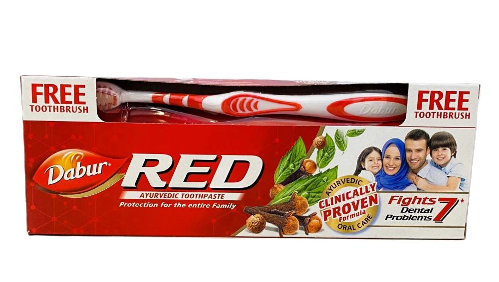 معجون الأسنان احمر بالقرنفل مع فرشاة من دابر – 150 جرام