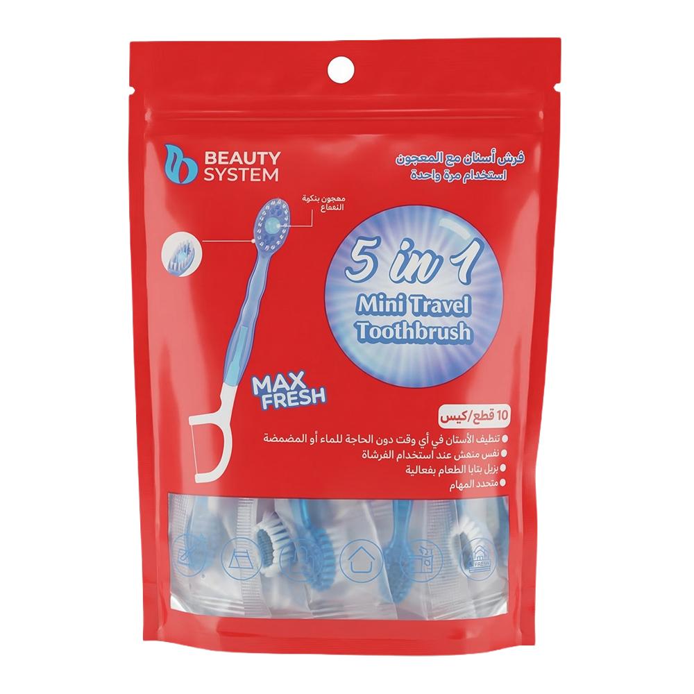 بيوتي سستم طقم فرش أسنان مع المعجون استخدام مرة واحدة – 1 كيس × 10 حبات