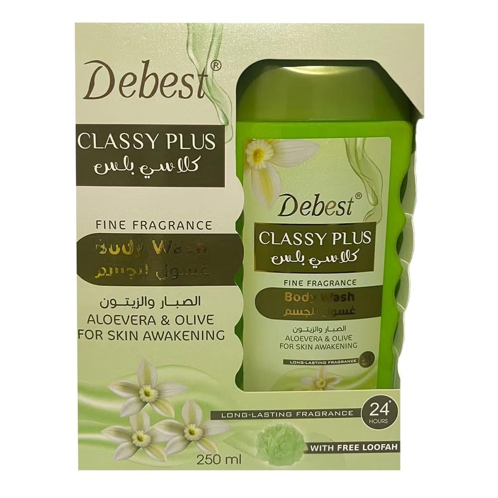 غسول الجسم CLASSY PLUS برائحة الصبار و الزيتون مع ليفة | 250 مل | Debest