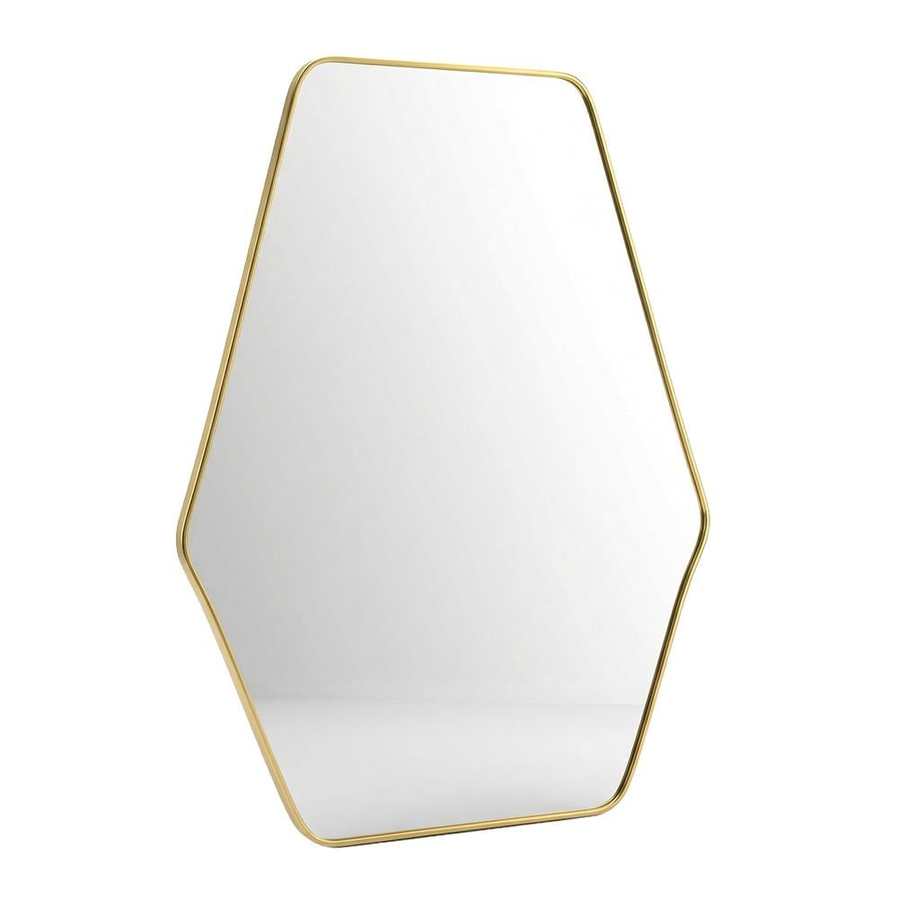 مرآة حائط زجاج بإطار ذهبي