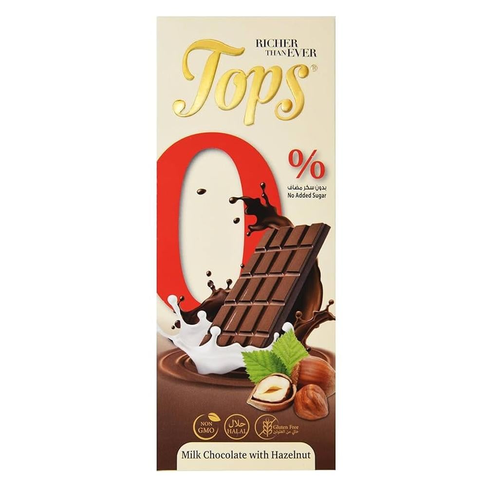 توبس – شوكولاتة بالحليب والبندق – بدون سكر مضاف – 50 جم