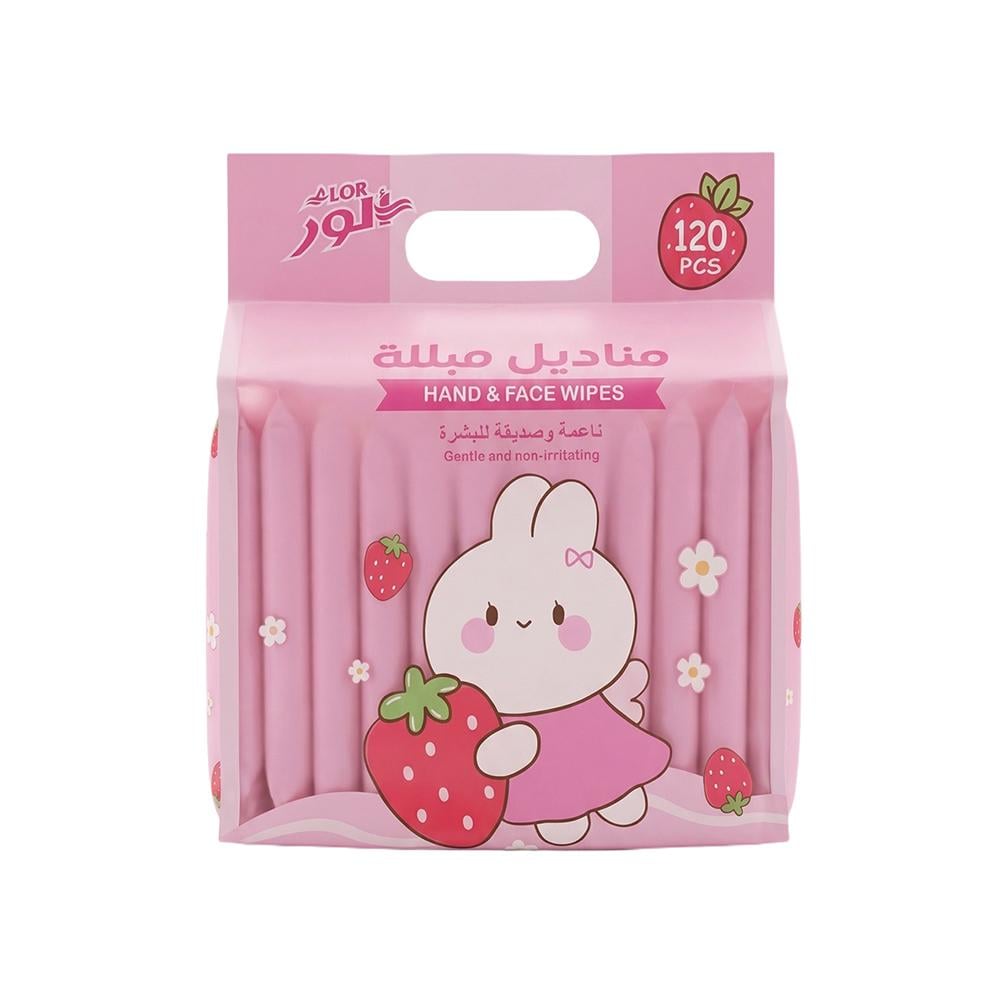 الور مناديل مبللة ناعمة وصديقة للبشرة وردي – 1 كيس × 120 منديل