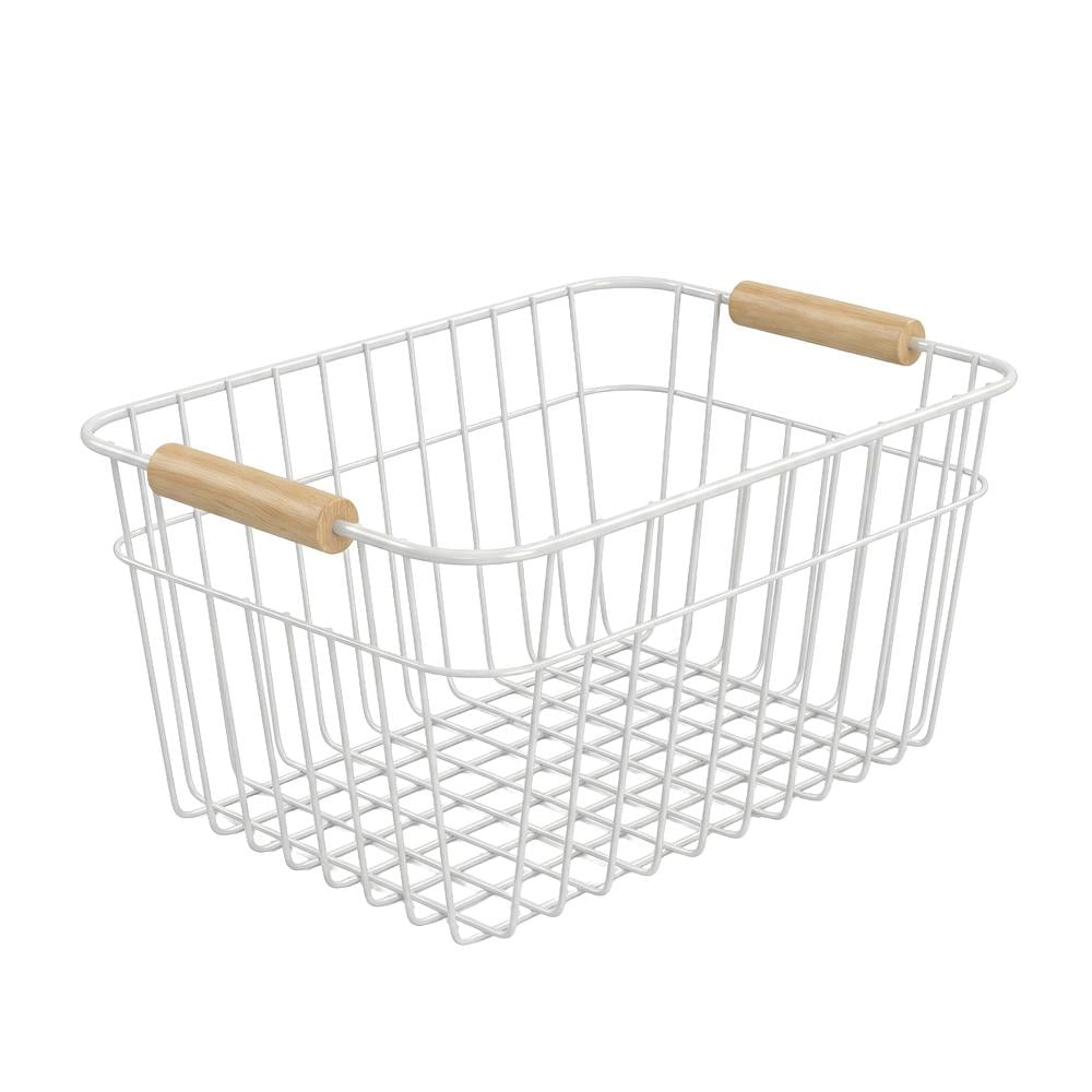 سلة تنظيم معدنية بشكل مستطيل مع مقابض