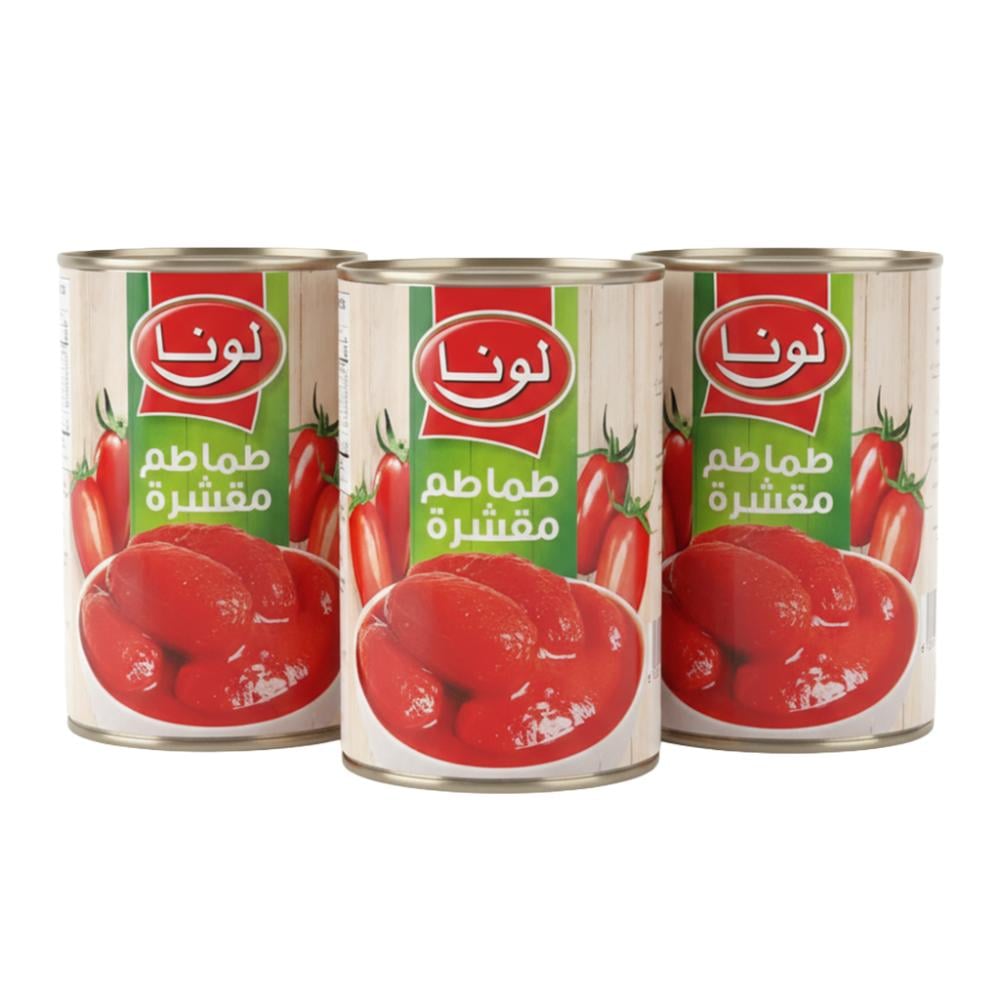 طماطم مقشرة في عصير الطماطم من لونا – 3 × 400 جم