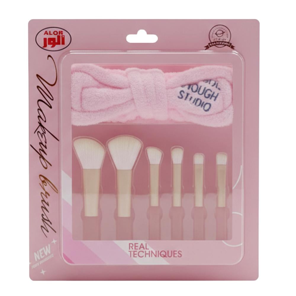 طقم فرش مكياج من الور 6 قطع مع ربطة رأس - AL-11155-2