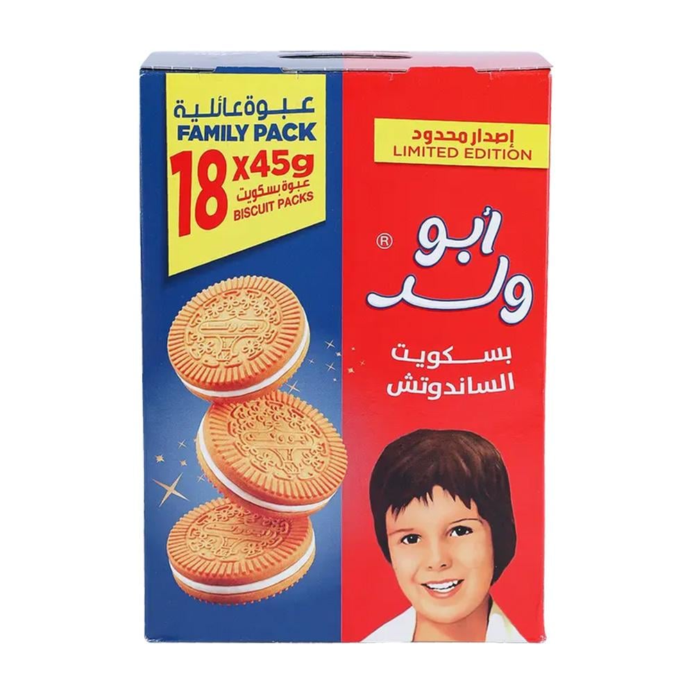 بسكويت عائلي أبو ولد – ساندويتش كريمي – 18 × 45 جم