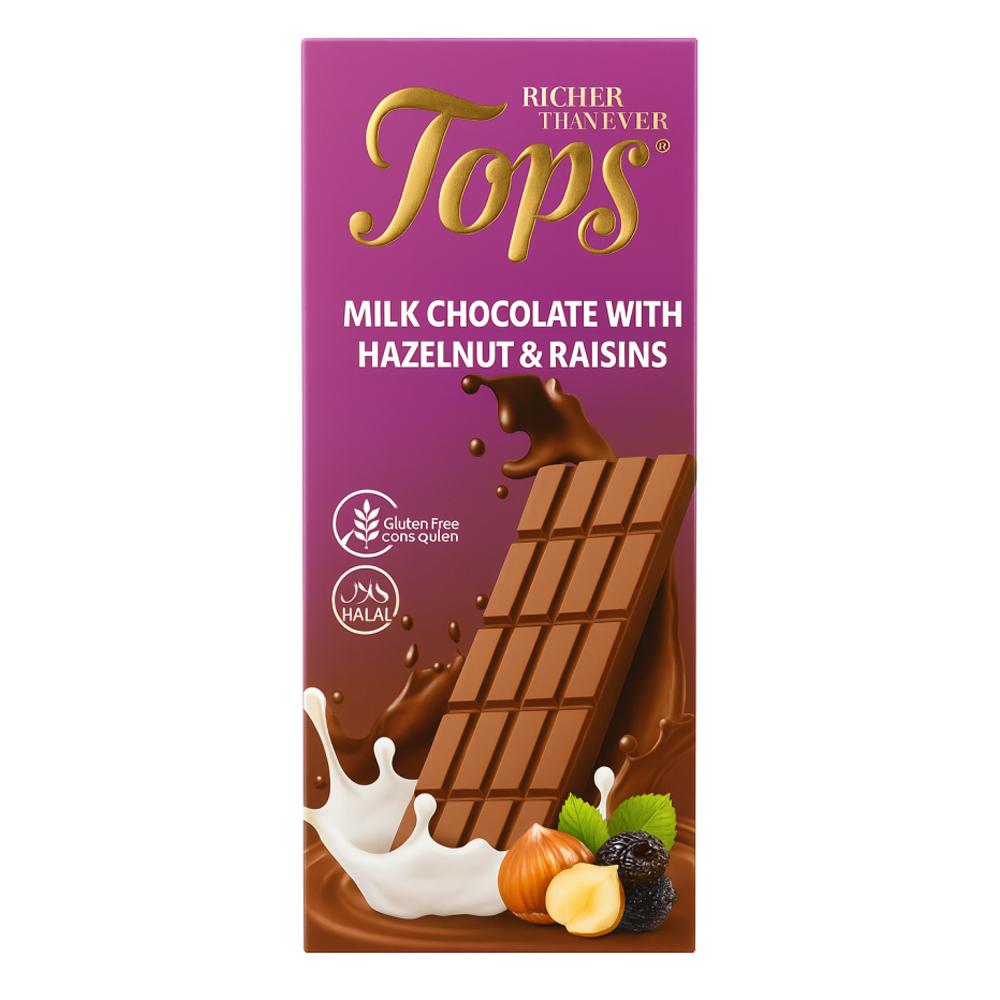 توبس – شوكولاتة بالحليب والبندق والزبيب – 100 جم