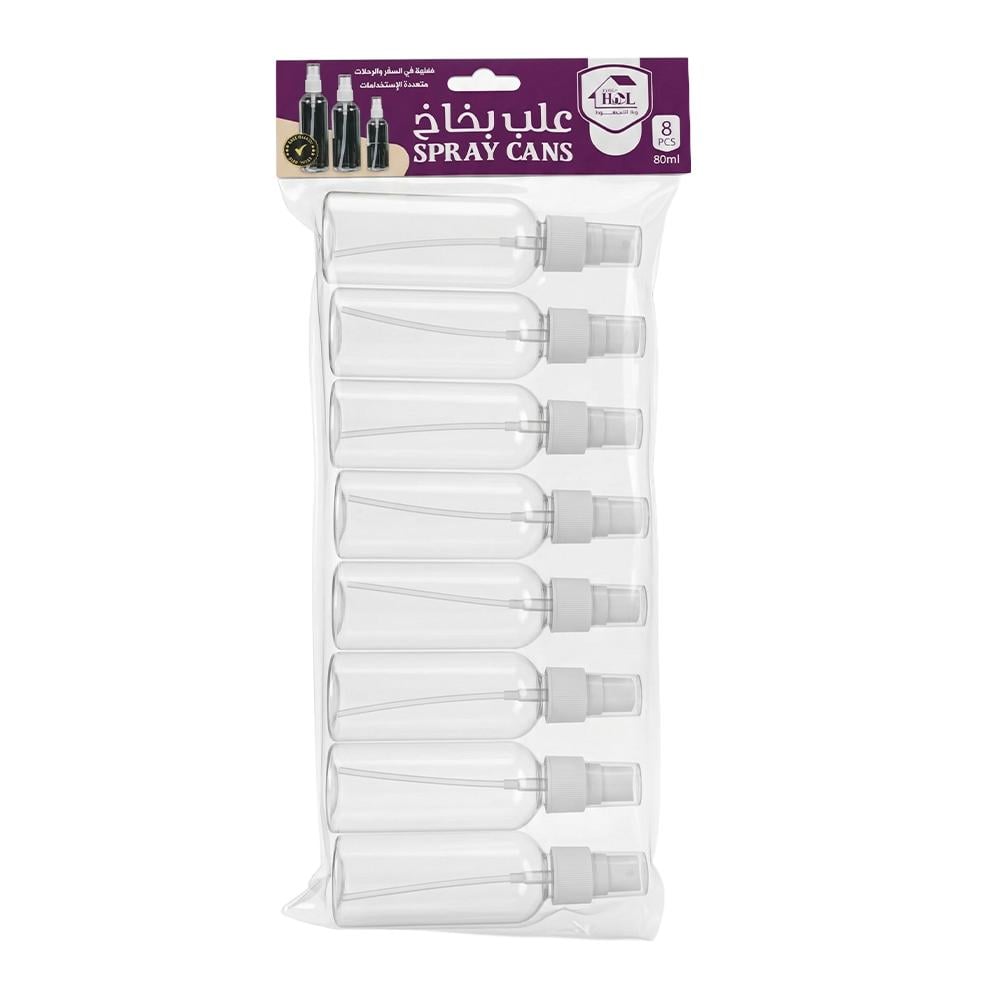 مجموعة علب بخاخات شفافة - 8 بخاخات × 80 مل