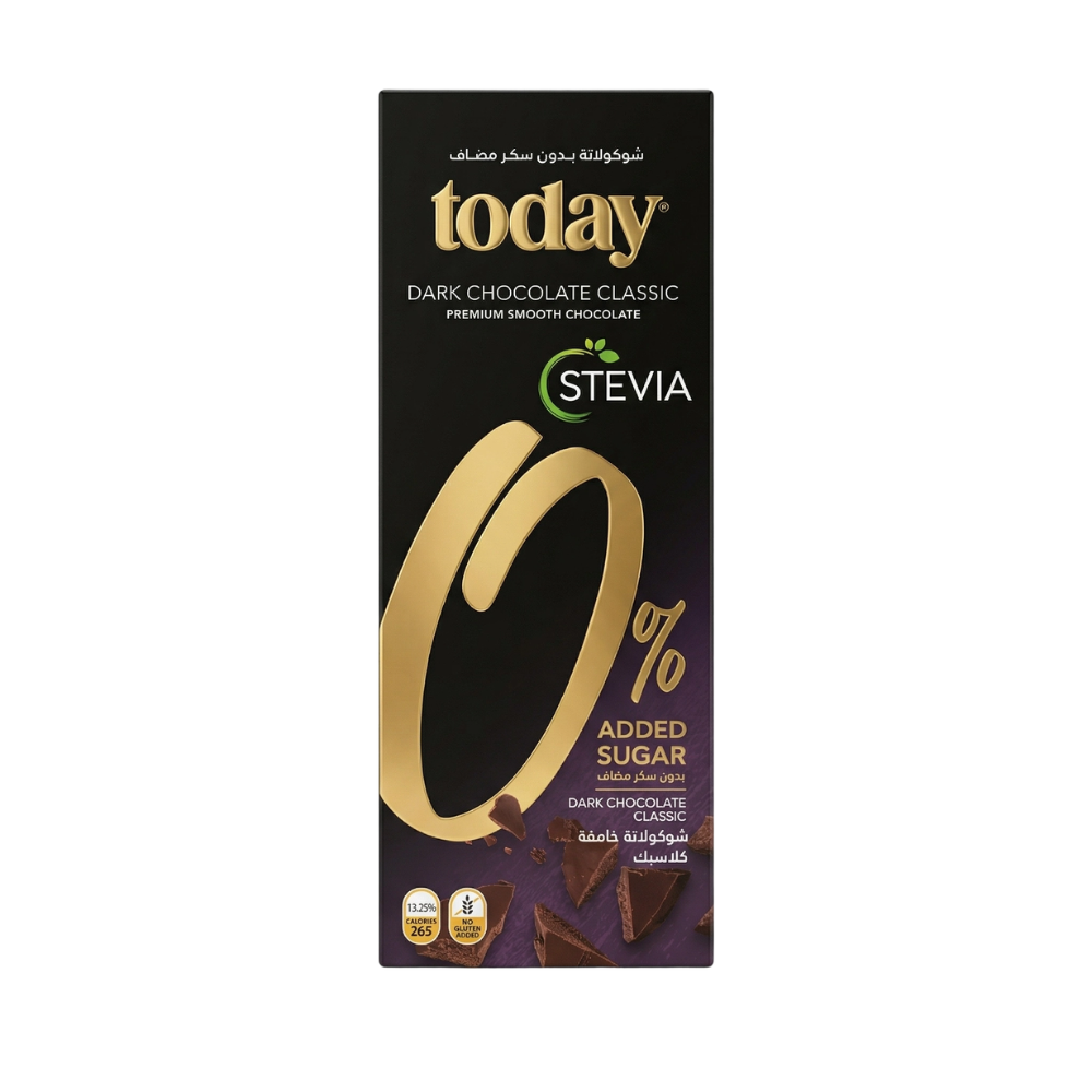 توداي ستيفيا لوح شوكولاتة غامقة كلاسيك بدون سكر مضاف – 60 جرام