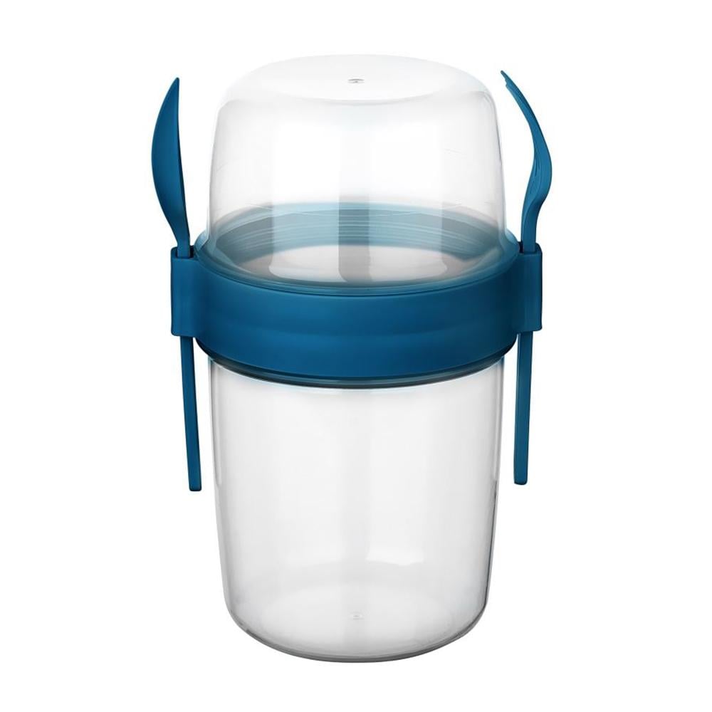 تيتيز كوب بلاستيك مقسم لحفظ الوجبات الخفيفة مع شوكة وملعقة - 650 مل