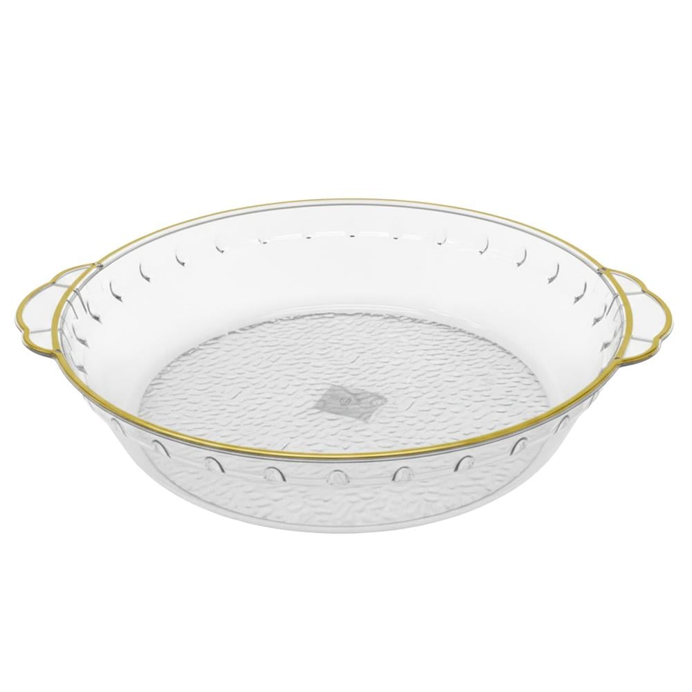 صحن تقديم أكريلك دائري شفاف بخط ذهبي - AL-8688