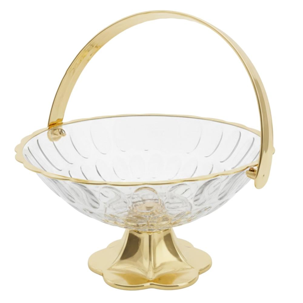 صحن تقديم أكريليك دائري بقاعدة ومقبض ذهبي - YFDL-1015-10