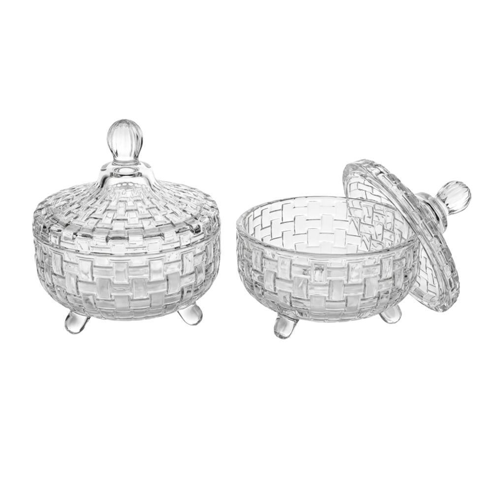 طقم سكريات زجاج دائري بغطاء – 1 طقم × 2 حبات - AL-9998-1