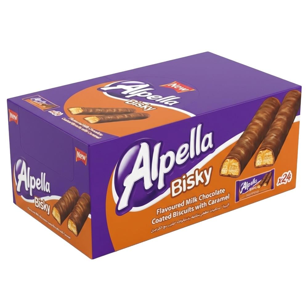 بسكويت مغطى بنكهة شوكولاتة بالحليب مع الكراميل من ألبيلا – 1 كرتون × 24 حبة