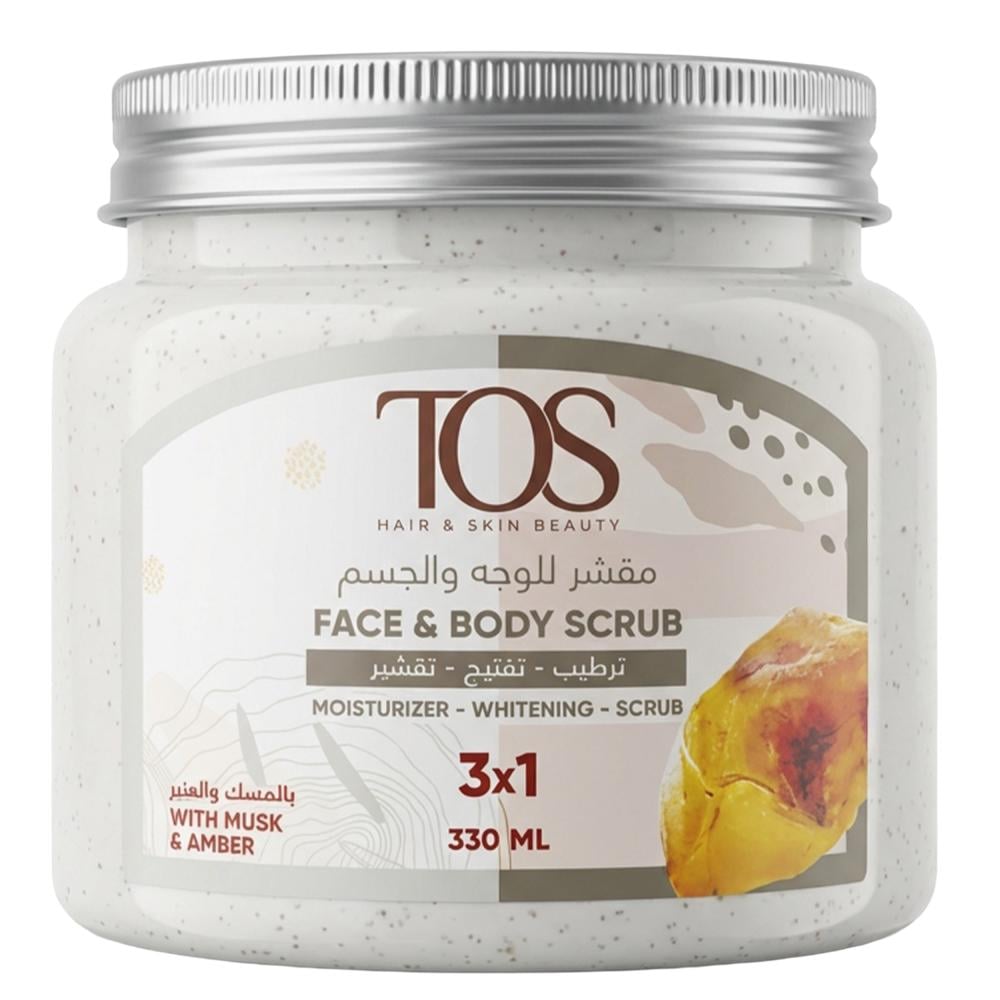 مقشر للوجه والجسم بالمسك والعنبر من توس – 330 مل