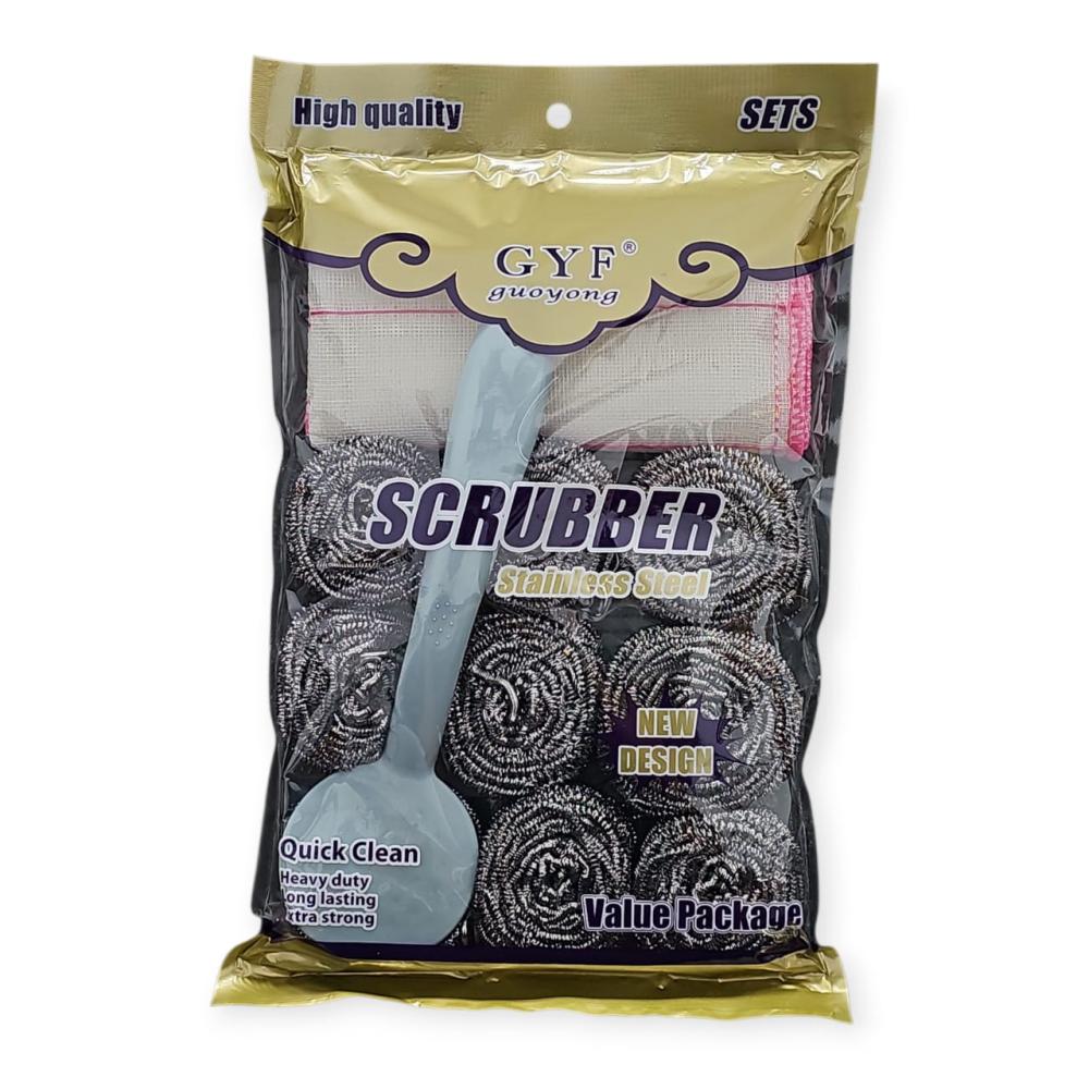 طقم سلك تنظيف – ستانلس ستيل + يد بلاستيكية + شبكة  | AL-10718