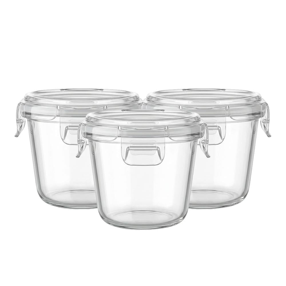 رولا طقم حافظة زجاج بايركس دائري بغطاء – 1 طقم × 3 حبات