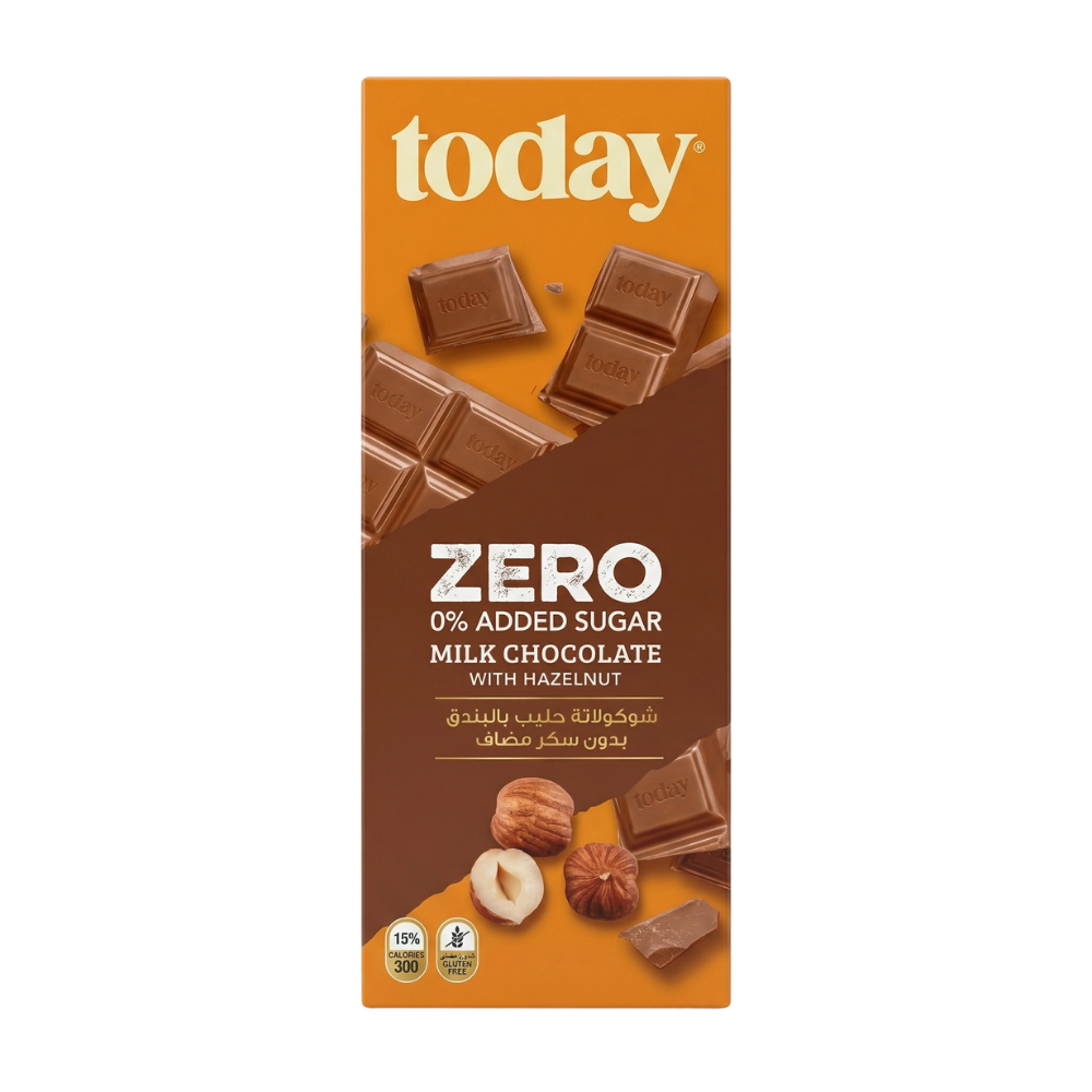 توداي لوح شوكولاتة حليب بالبندق بدون سكر مضاف – 60 جرام