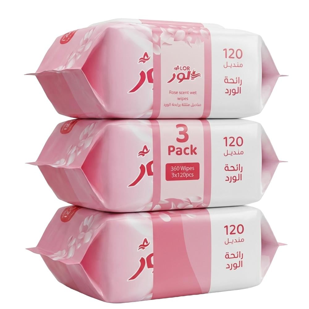 مناديل مبللة برائحة الورد من الور – 3 شدات × 120 منديل