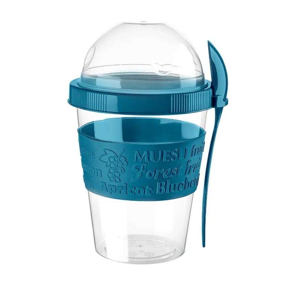 تيتيز كوب بلاستيك مقسم لحفظ الوجبات الخفيفة مع ملعقة - 600 مل