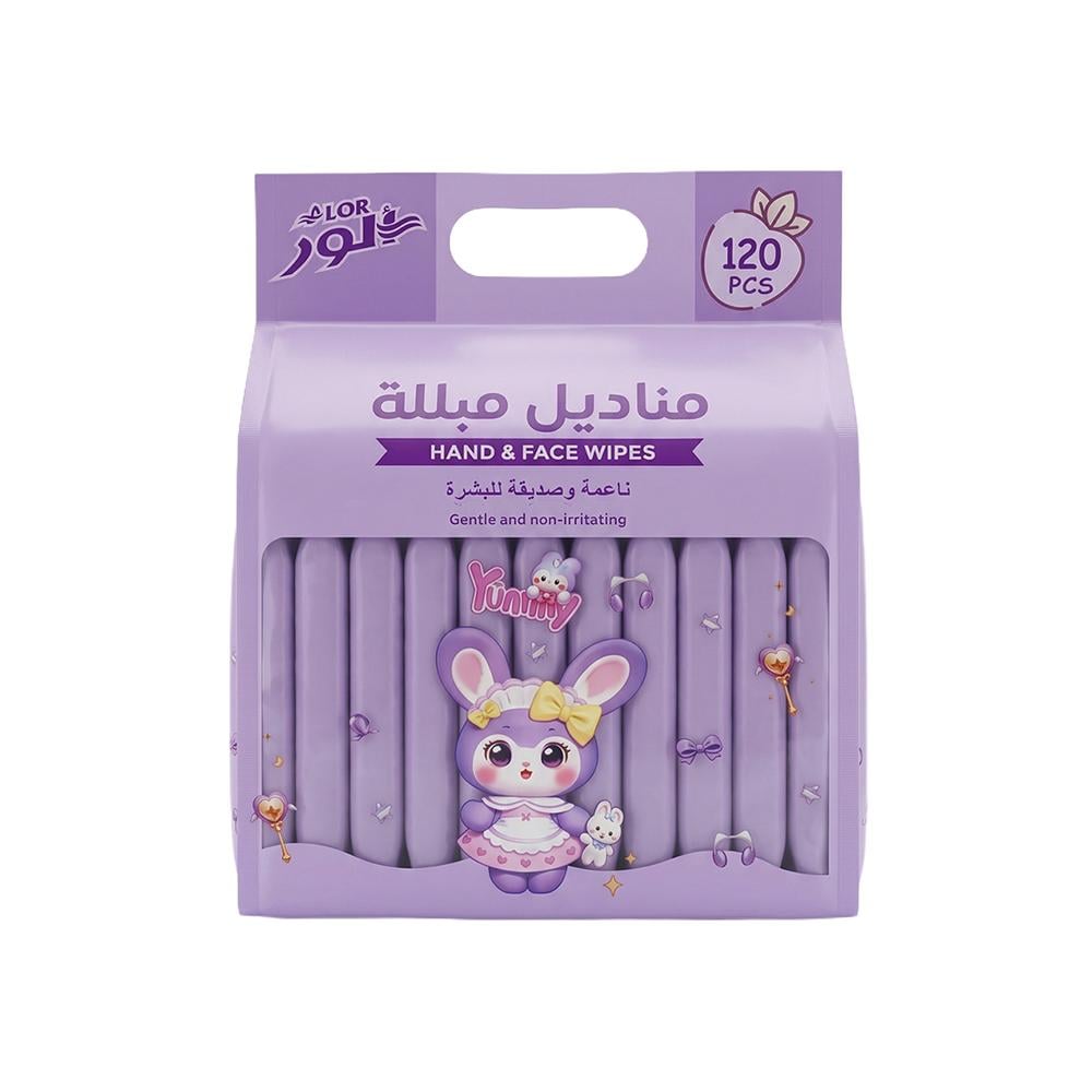 الور مناديل مبللة ناعمة وصديقة للبشرة بنفسجي– 1 كيس × 120 منديل
