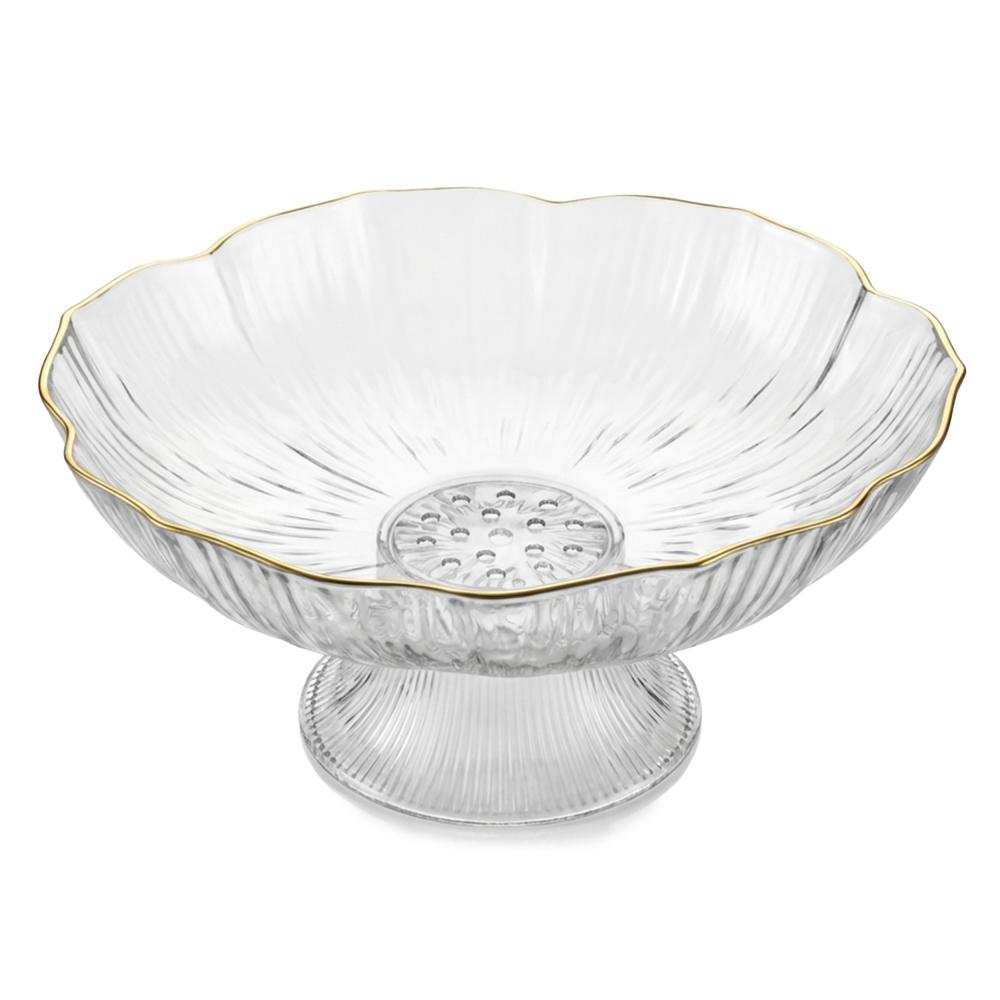 صحن تقديم أكريلك دائري مموج  بقاعدة وخط ذهبي  - 3 - AL-8257