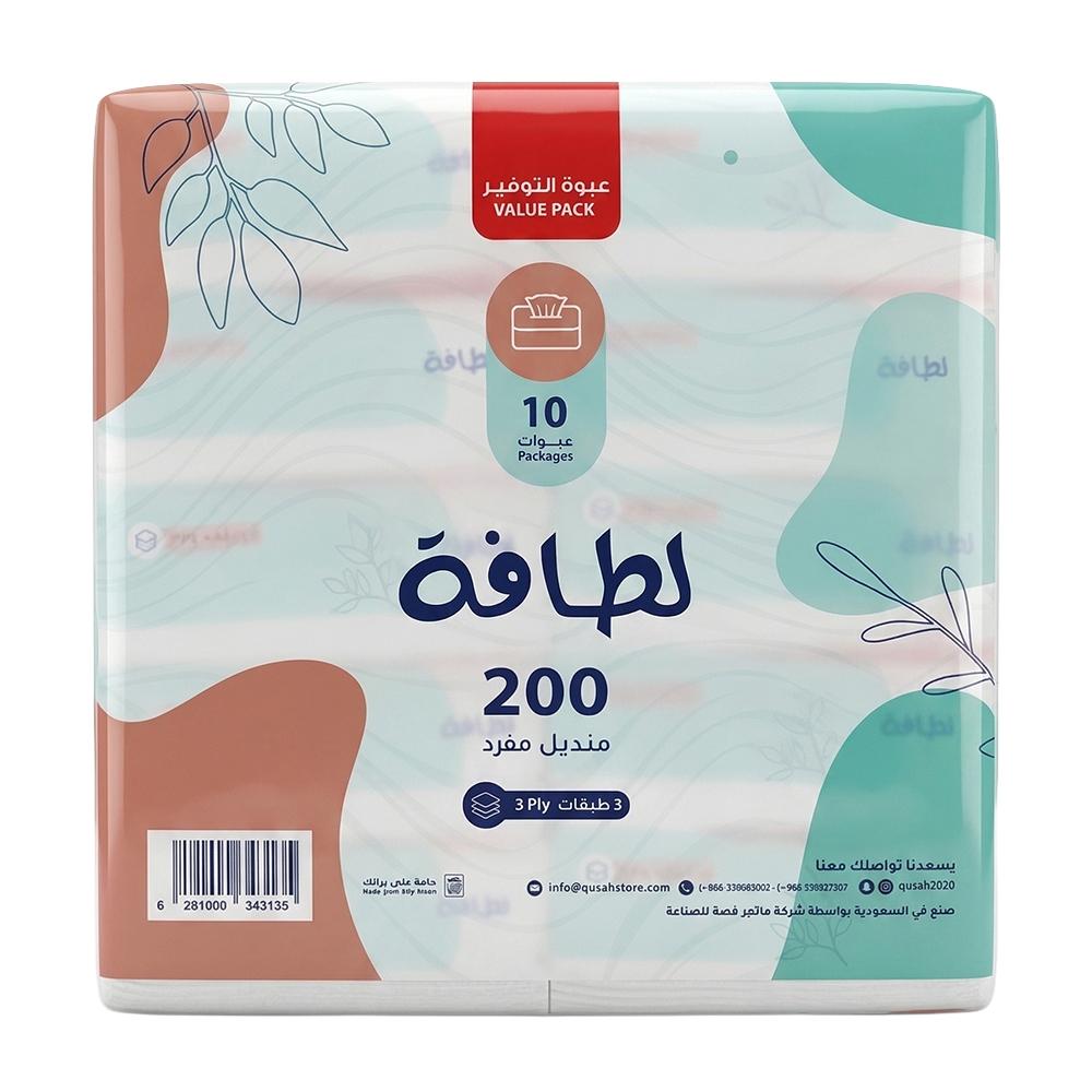 لطافة مناديل وجه 3 طبقات – 10 عبوات × 200 منديل مفرد