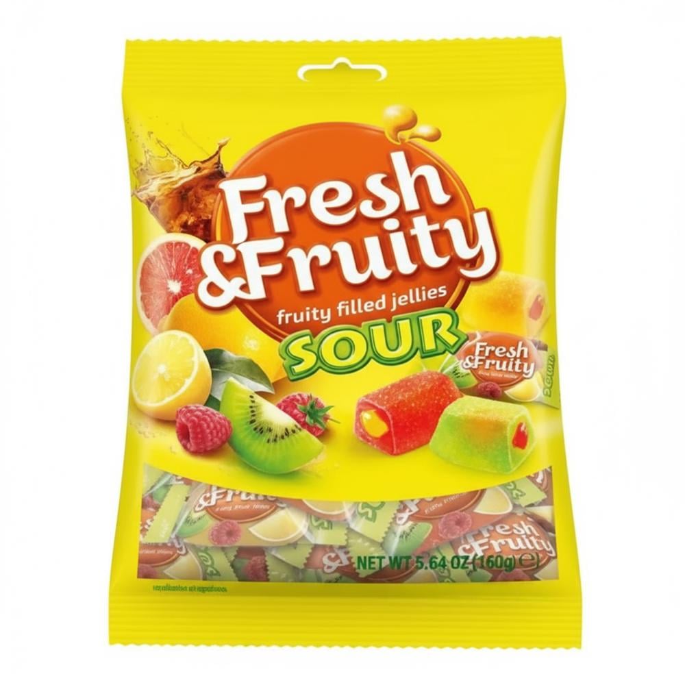 حلوى جيلي حامضة بنكهة الفواكة من فريش آند فروتي – 160 جرام