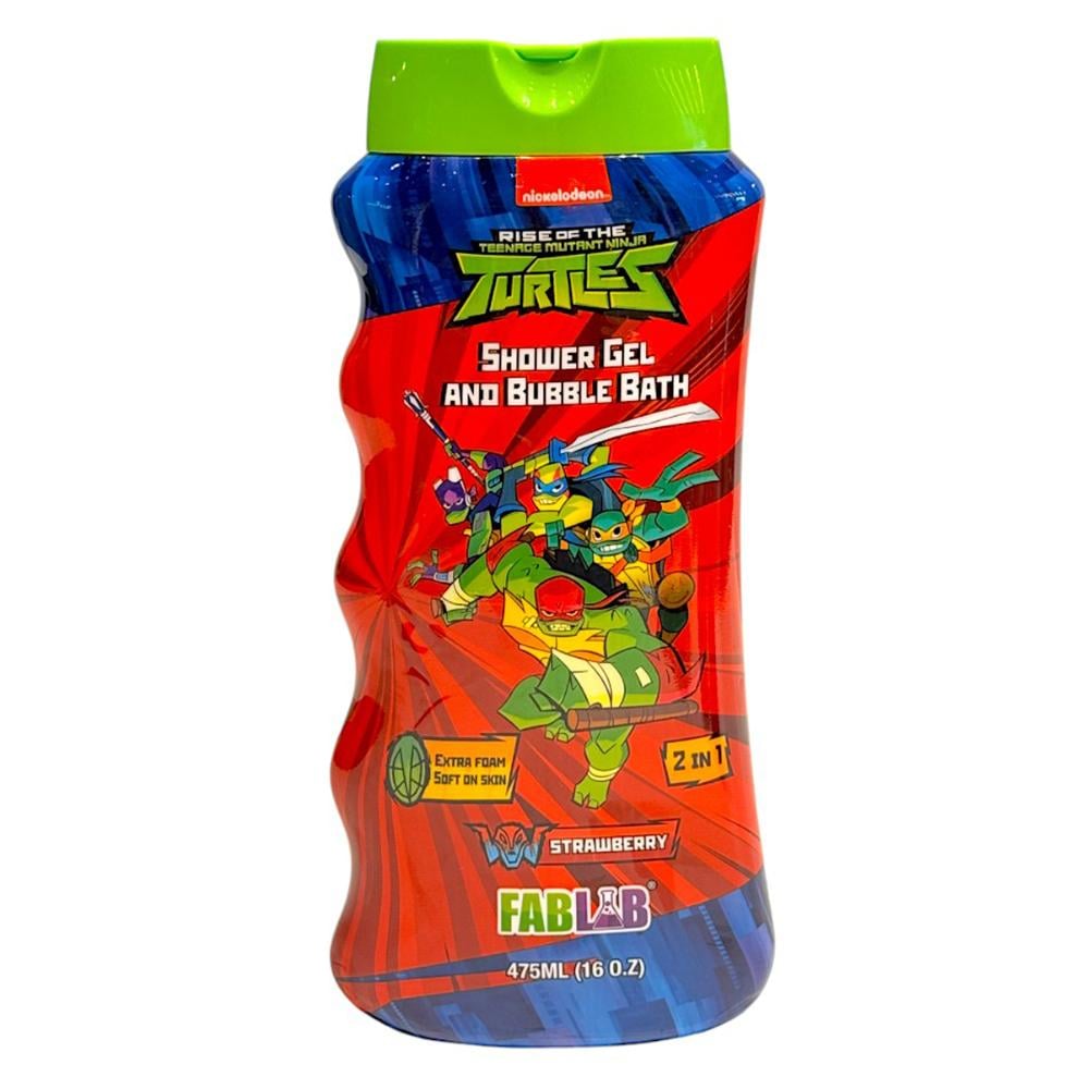 TMNT – جل استحمام وفقاعات للأطفال برائحة الفراولة | 2 في 1 – 475 مل