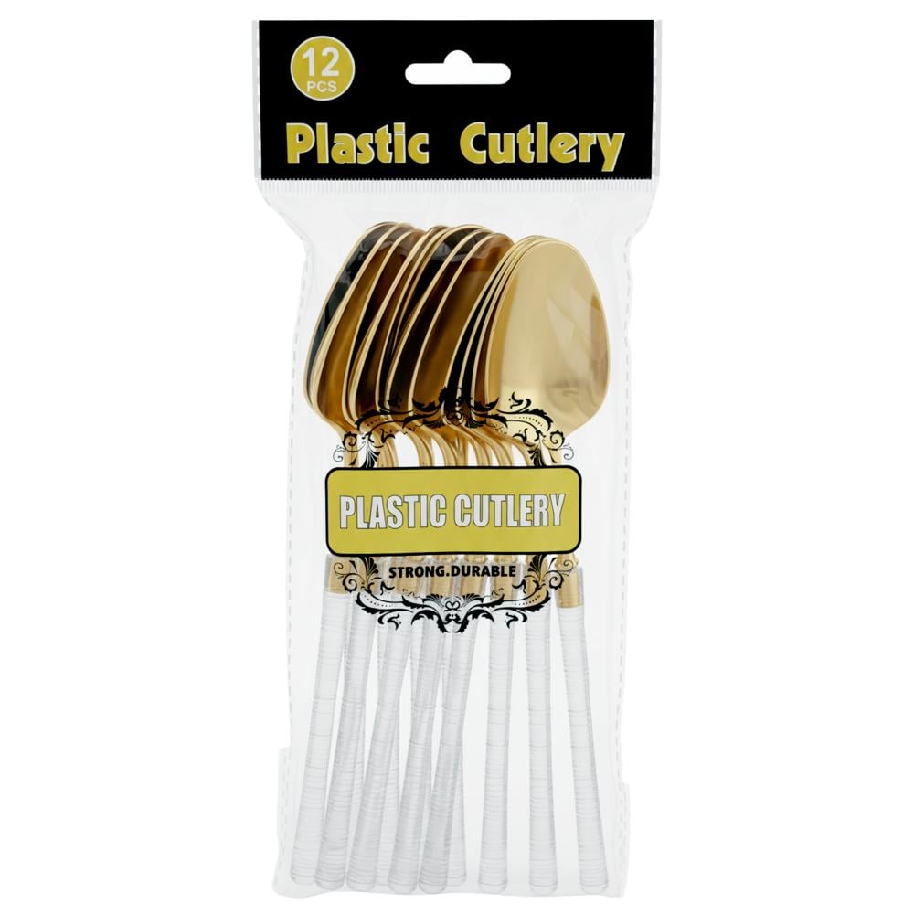 ملاعق حلا بلاستيك ذهبي بمقبض شفاف - 12 حبة - AL-5868-3