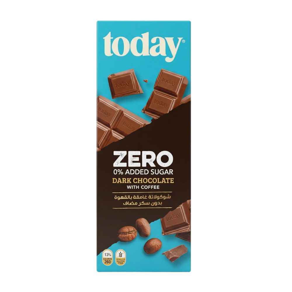 توداي لوح شوكولاتة غامقة بالقهوة بدون سكر مضاف – 60 جرام