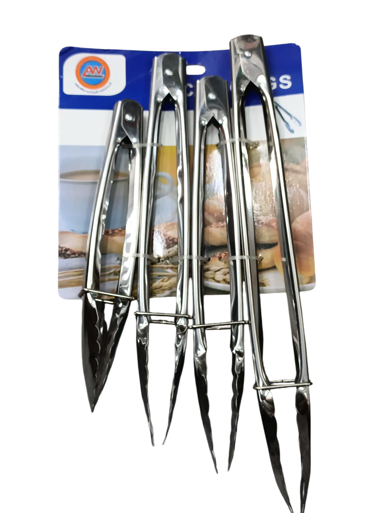 طقم ملقط طعام وشواء من الفولاذ المقاوم للصدأ.  4 قطع