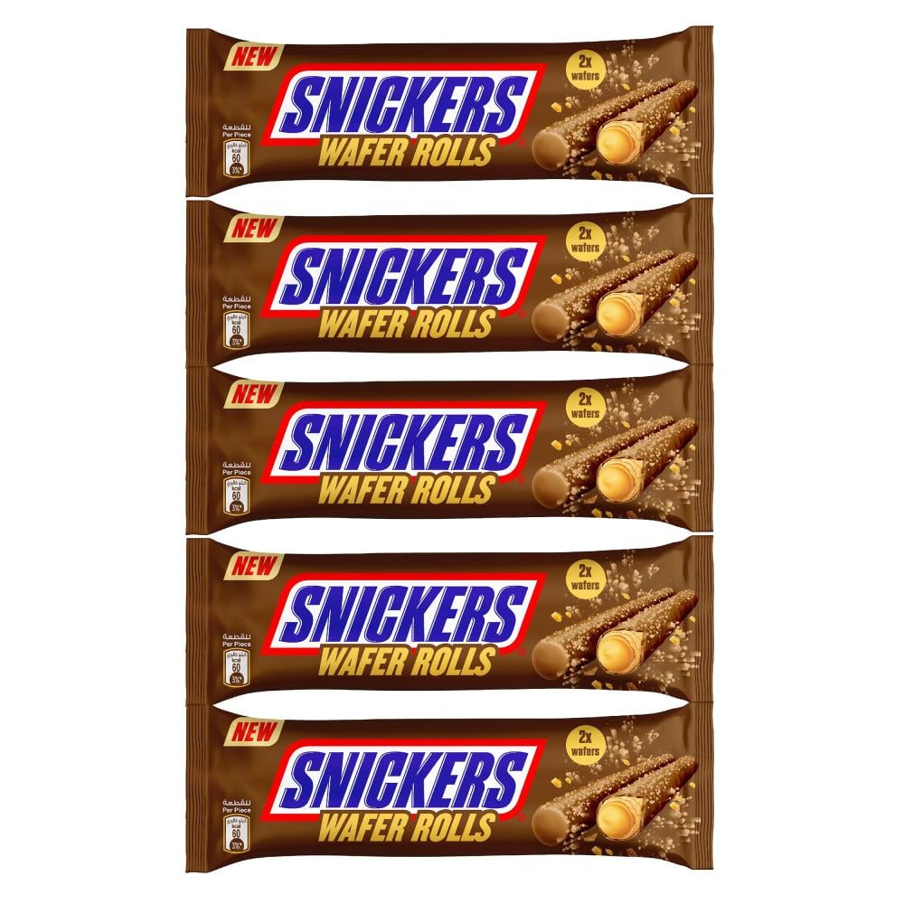 ويفر رولز محشو بكريمة الفول السوداني مغطى بالشوكولاتة من سنيكرس – 5 حبات × 24 جرام