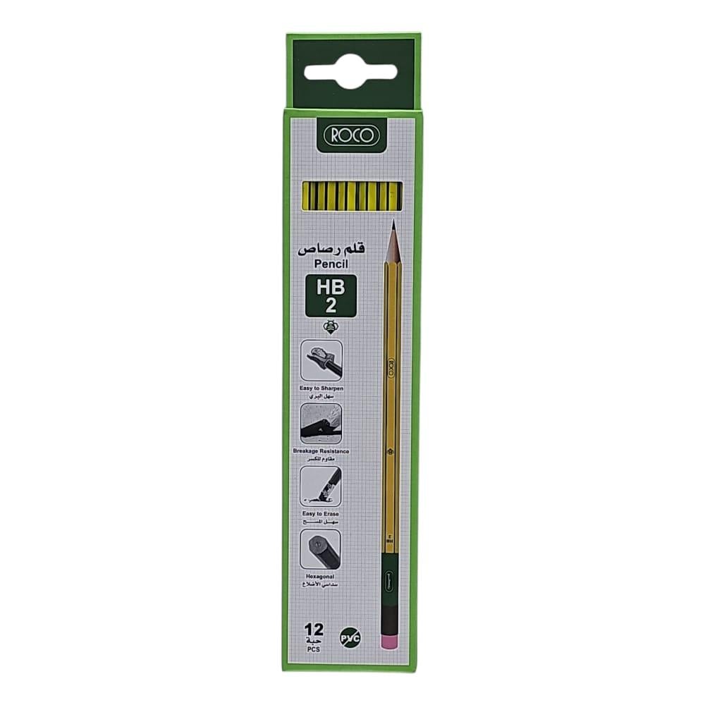 طقم أقلام رصاص ROCO – HB 2 سداسي الشكل (12 قلم) | QR-190603