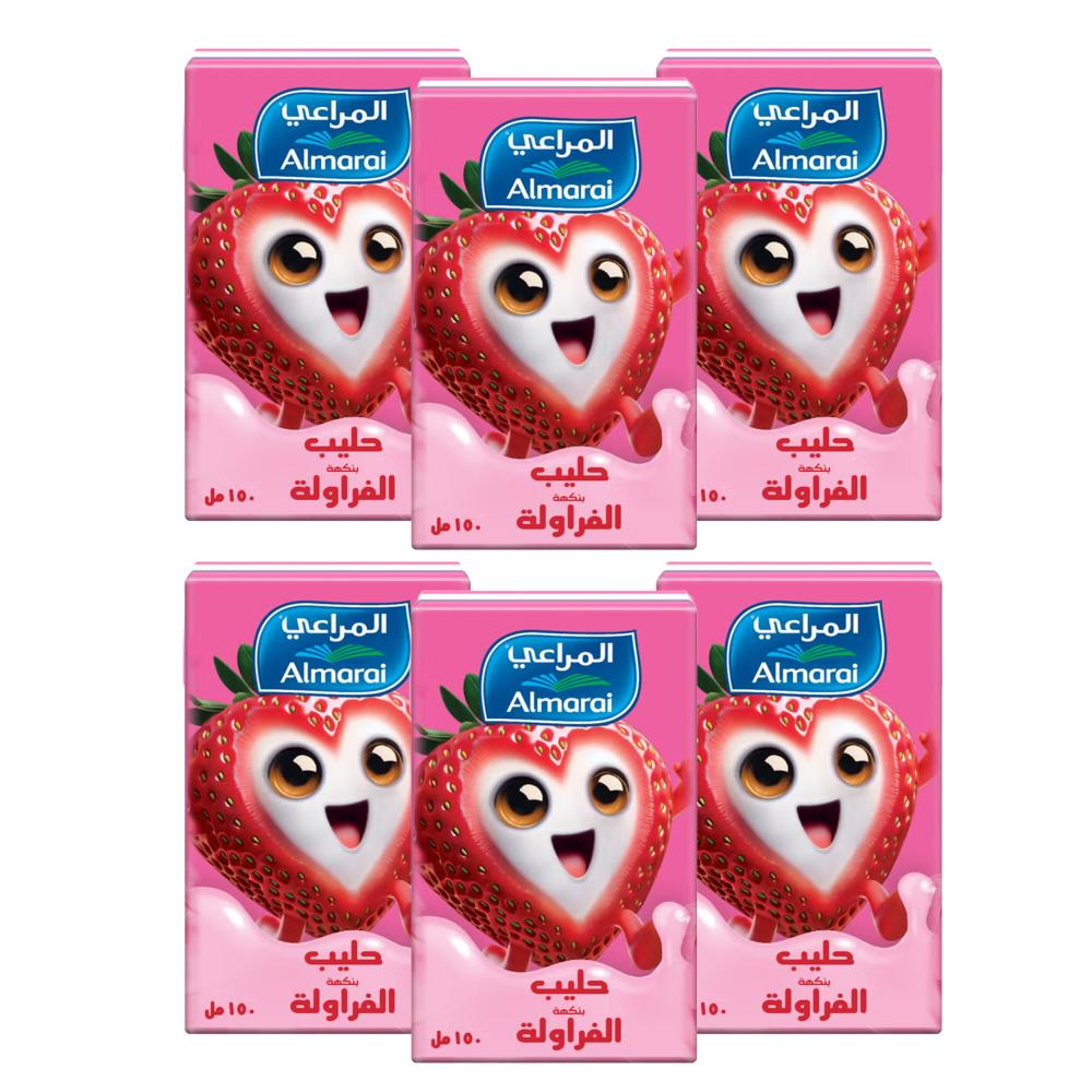 حليب بنكهة الفرولة من المراعي - 6 × 150 مل